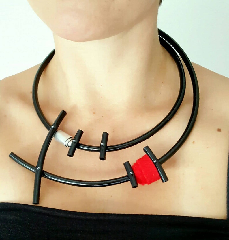 Bib Necklace Modern Necklace Rubber Necklace Contemporary Etsy