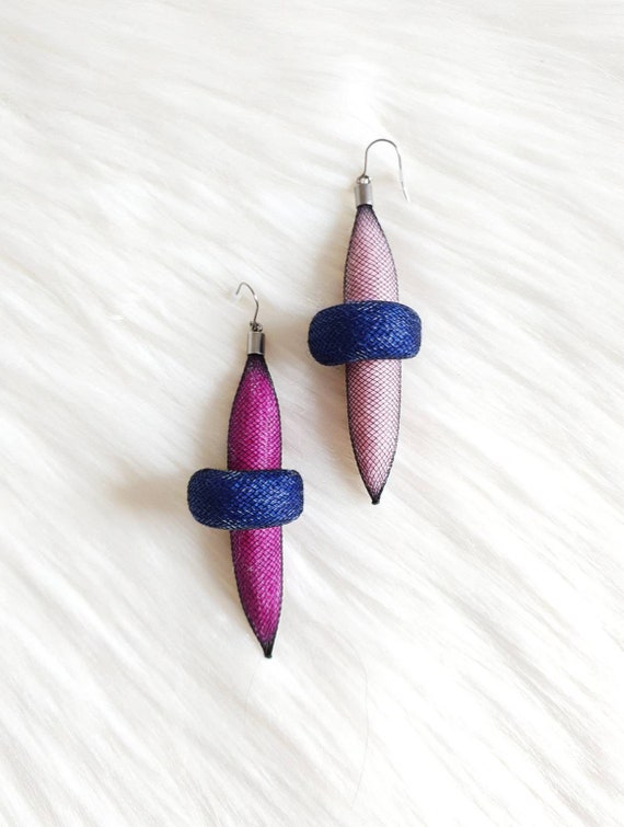 Contemporary Earrings Hypoallergenic Earrings Wool Earrings Mesh