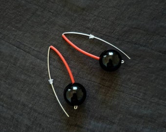 Contemporary earrings Art jewelry Long earrings Unusual jewelry Modern earrings Black and red earrings Statement earrings Dangle earrings