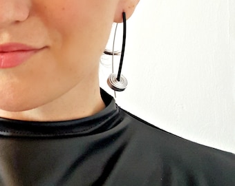 Contemporary earrings Rubber earrings Silver earrings Modernist jewelry Modern earrings Black earrings Statement earrings Dangle earrings