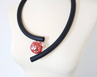 Bib necklace Statement necklace Rubber necklace Unusual necklace Asymmetrical jewelry Art necklace Modern necklace