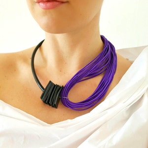 Purple necklace Statement necklace Popular necklace Rubber jewelry Contemporary jewelry Asymmetrical necklace Unusual necklace