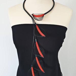 Statement necklace Mesh necklace Red necklace Bib necklace Modern necklace Adjustable necklace Avant garde necklace Contemporary jewelry