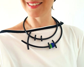 Statement necklace, Popular necklace, Contemporary necklace, Contemporary jewelry, Bib necklace, Asymmetric jewelry - Modern necklace.