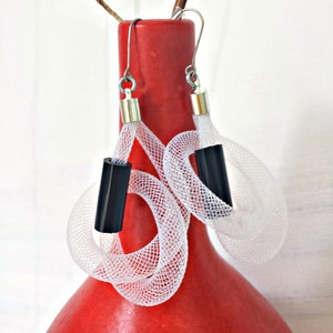 Contemporary earrings Hypoallergenic earrings Mesh earrings Statement earrings Dangle earrings White mesh earrings Modern earrings