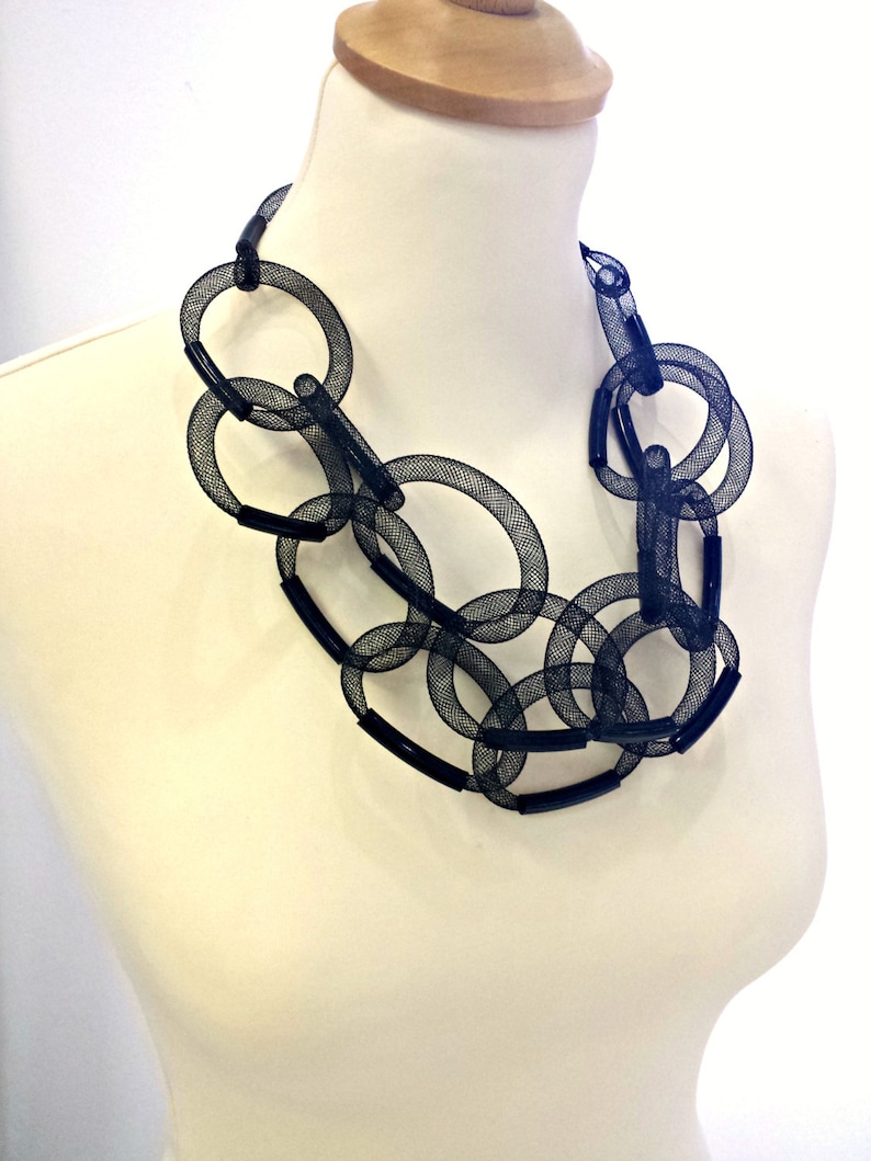 Black mesh statement necklace Contemporary jewelry Avant garde necklace Chunky statement necklace Unique necklaces for women Modern necklace image 3