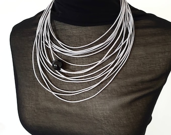 Gray necklace Statement necklace Popular necklace Rubber jewelry Contemporary jewelry Asymmetrical necklace Unusual necklace