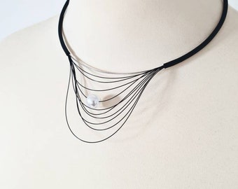 Statement necklace Rubber necklace Bib necklace Modern necklace Adjustable necklace Elegant necklace Contemporary jewelry