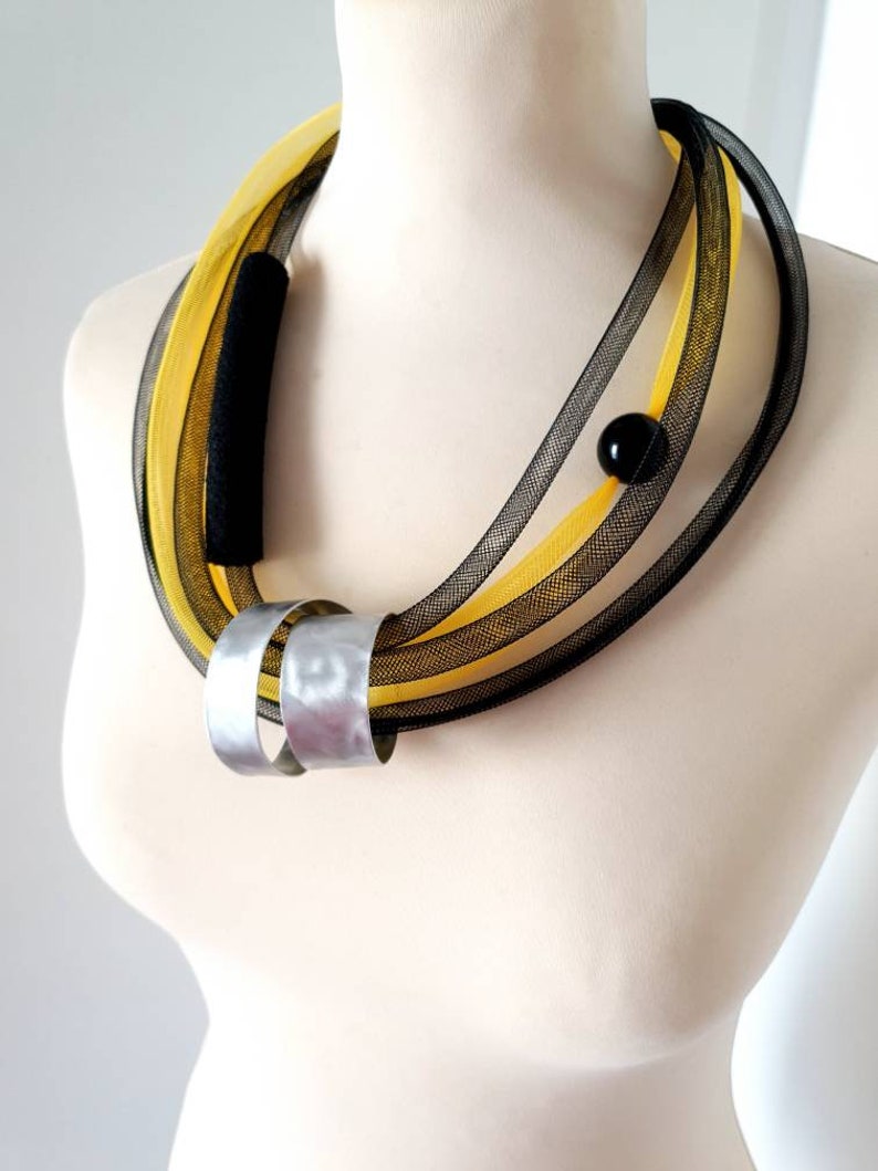 Asymmetrical Mustard Yellow Statement Necklace