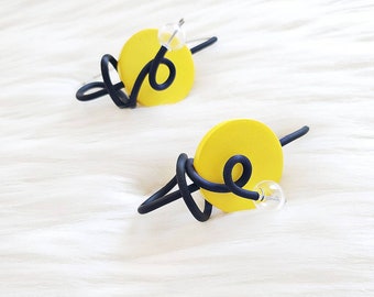 Contemporary earrings Rubber earrings Yellow earrings Unusual jewelry Modern earrings Wooden earrings Statement earrings Bold earrings