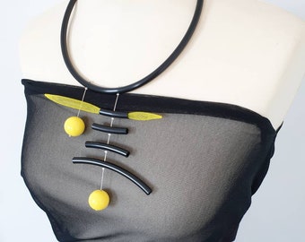 Contemporary necklace Unusual necklace Bib necklace Statement necklace Avant- garde necklace Modern necklace Yellow necklace Mesh necklace