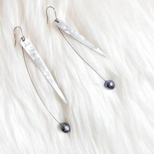 Unusual earrings Long earrings Pearl earrings Asymmetrical earrings Statement earrings Contemporary earrings Long earrings