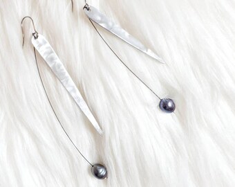 Unusual earrings Long earrings Pearl earrings Asymmetrical earrings Statement earrings Contemporary earrings Long earrings