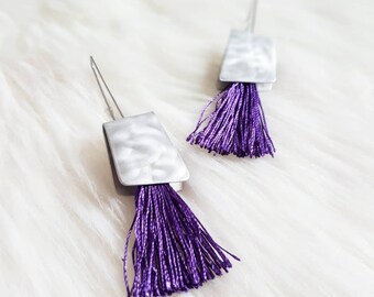 Tassel earrings Purple earrings Unusual earrings Contemporary earrings Modern earrings Long earrings Statement earrings