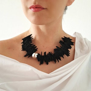 Statement black necklace Bib necklace Avant garde necklace Modern necklace Asymmetric necklace Unusual necklace Big bold chunky necklace