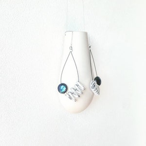 Long Dangle Earrings: Stainless Steel & Silver Freshwater Pearl