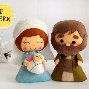 Felt Nativity scene pattern, The Holy family PDF pattern, Felt Mary and Joseph, Christmas ornament, Felt doll pattern, Nativity set pattern