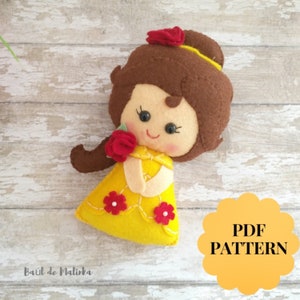 Princess Belle pattern, Felt Princess pattern, PDF doll pattern, Felt ornament, Doll sewing tutorial, Felt stuffed doll