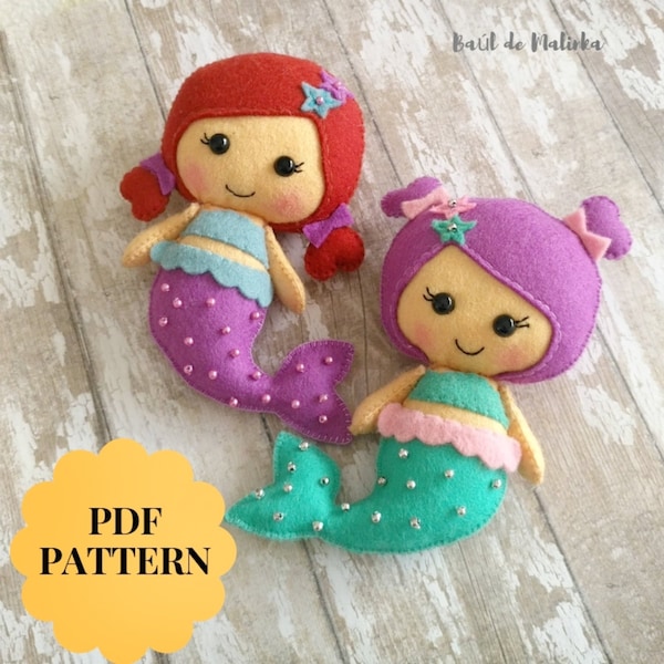 Felt Mermaid Doll Pattern, Easy Sewing Tutorial (PDF & SVG)
