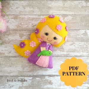 Princess Rapunzel pattern, Felt Princess pattern, PDF doll pattern, Felt ornament, Doll sewing tutorial, Felt stuffed doll