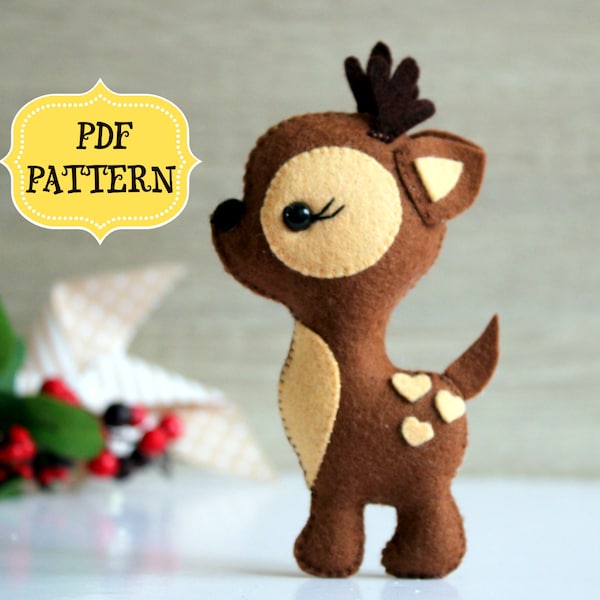 Felt deer woodland pattern Felt sewing deer PDF tutorial DIY deer plushies tutorial Deer pdf sewing pattern DIY deer ornaments pattern felt