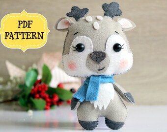 Patrón de costura para reno de fieltro, adorno navideño DIY (patrón en PDF)
