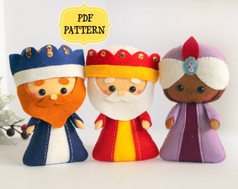 Felt Nativity scene pattern, Three kings PDF pattern, Felt Melchior, Caspar and Balthazar, The Wise Men, Christmas nativity set felt pattern