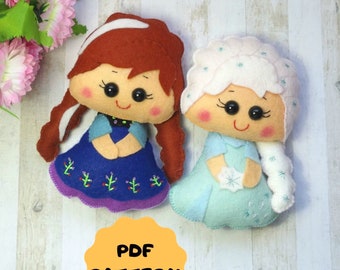 Felt Frozen Princess Doll Pattern PDF (14cm)