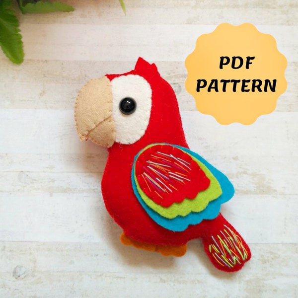 Felt Parrot Pattern Macaw Parrot Sewing Pattern PDF Felt Bird Pattern Pirate Parrot Toy Parrot Ornament Jungle nursery decor Felt mobile toy