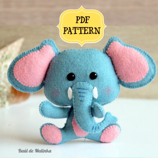 Felt elephant pattern PDF tutorial Safari animal ornament Sewing tutorial DIY Baby mobile Toy Nursery decor Elephant softie Kids gift Baby