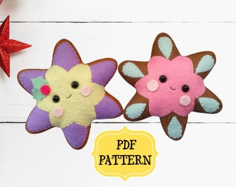 PDF Pattern - Sugar Cookie Star, Christmas Ornament Pattern, Felt Softie Sewing Pattern, Felt Ornament Pattern, Christmas cookie stars