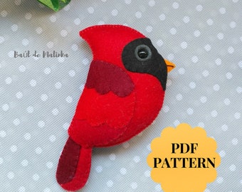 Felt Cardinal Christmas ornament Cardinal bird pattern Felt bird PDF Pattern Christmas pattern Easy sewing tutorial Cardinal felt tree decor