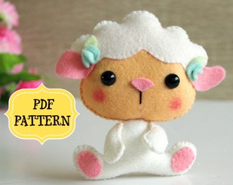 Felt sheep pattern PDF tutorial sheep sewing tutorial Sheep DIY felt ornament Baby crib mobile Felt animal pattern Sheep Nursery decor Farm