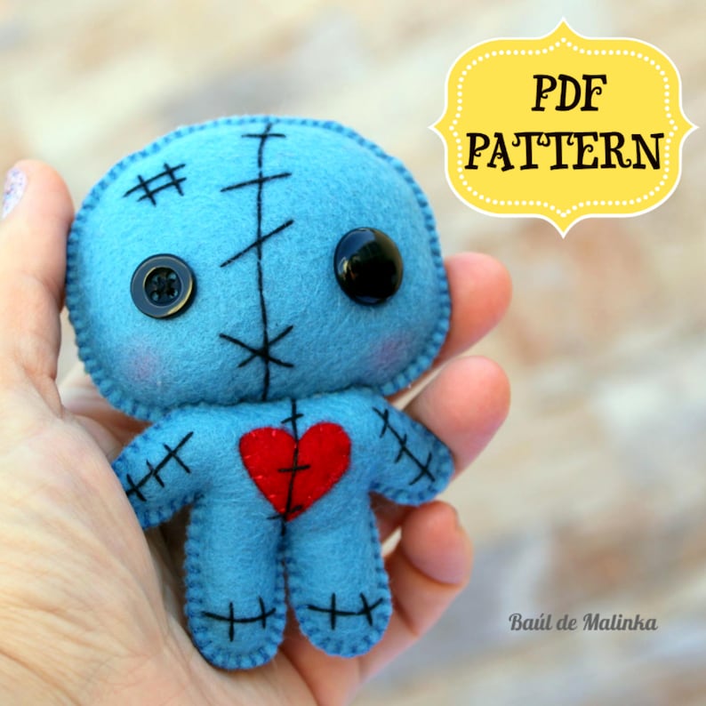 Voodoo doll pattern Felt voodoo ornament Halloween pattern Creepy Voodoo doll Felt ornaments Pdf sewing project Easy felt pattern Cute doll image 2