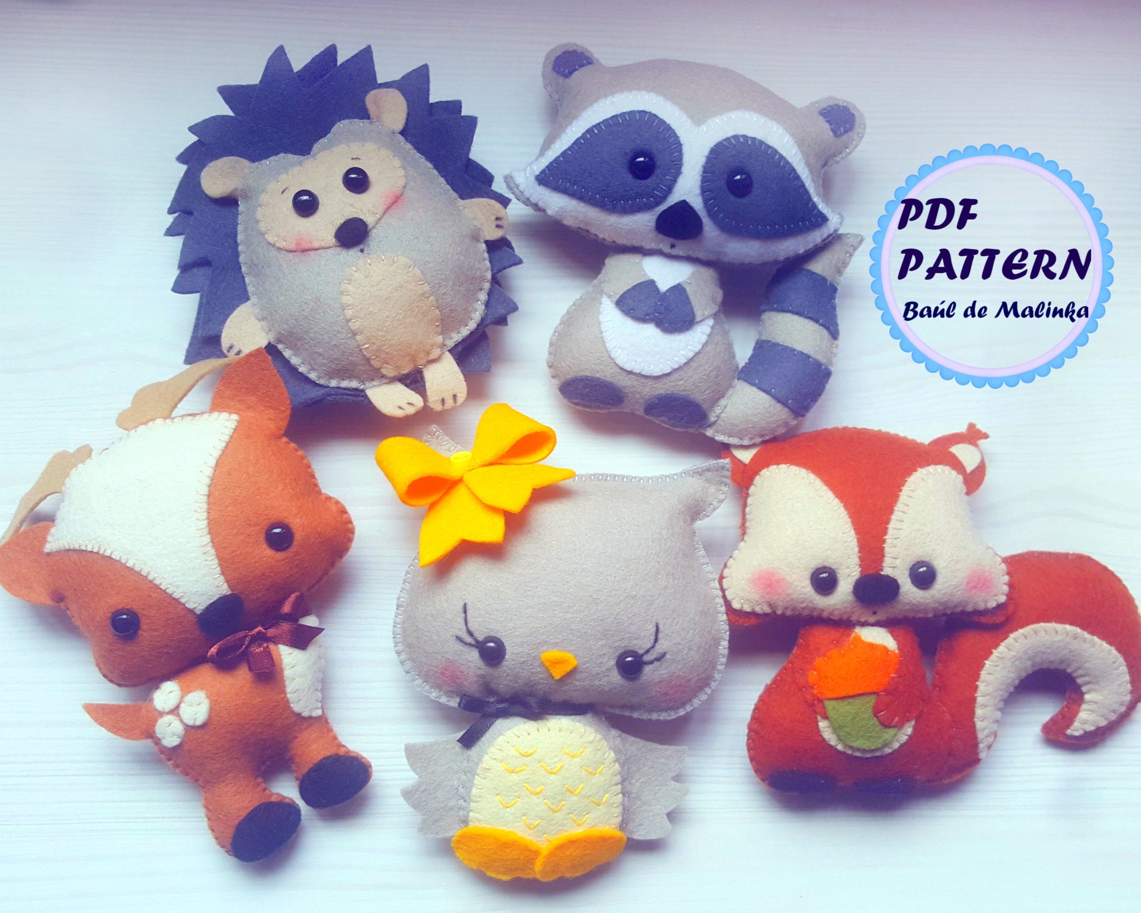 Felt woodland animal ornaments pattern PDF sewing easy pattern Etsy