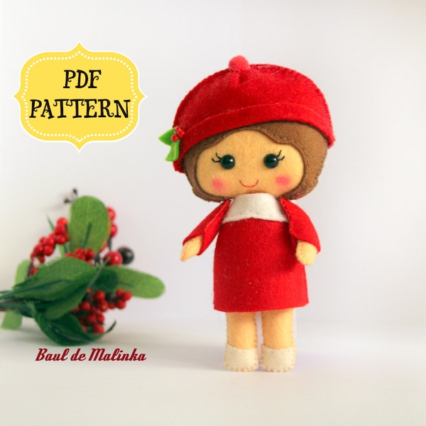 Felt doll pattern, DIY doll pattern, Stuffed doll pattern, Easy sewing doll, Pocket doll outfits, Handmade doll, Gift for girl