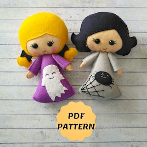Felt Halloween doll Felt Halloween pattern Felt doll tutorial Halloween ornaments Felt pocket doll Cute Halloween dolls Pdf sewing toy Bat