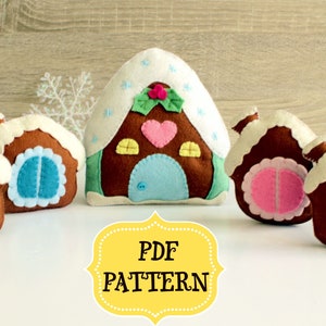 Gingerbread house felt pattern Gingerbread cookies orrnament Christmas ornaments Gingerbread house sewing pattern Gingerbread cookies felt image 1