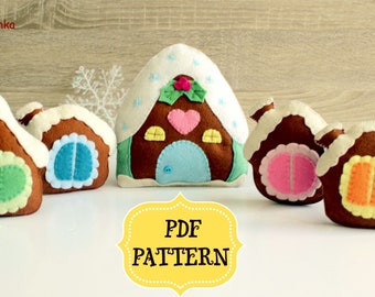 Gingerbread house felt pattern Gingerbread cookies orrnament Christmas ornaments Gingerbread house sewing pattern Gingerbread cookies felt