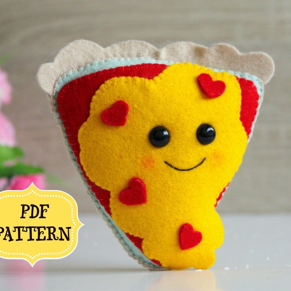 Motif de pizza en feutre Motif de nourriture en feutrine Ornement de pizza PDF Décor de chambre d'enfant Bébé en feutre mobile Kawaii nourriture peluche St Valentin cadeau Couture facile