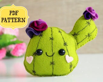 Patrón de costura de cactus de fieltro, adorno suculento para hacer tú mismo (patrón en PDF)