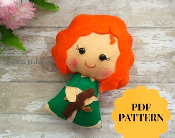 PDF sewing pattern to make a felt doll inspired in Merida Brave Nursery Decor Kids gift Doll stuffed pattern Felt doll pattern Princess doll