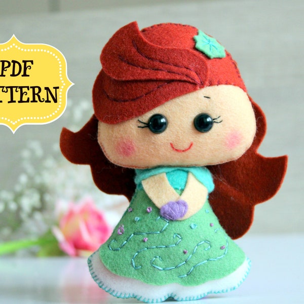 Princess Ariel pattern Felt princess doll pattern PDF doll pattern Doll princess pattern Princess nursery decor Baby felt princess mobile