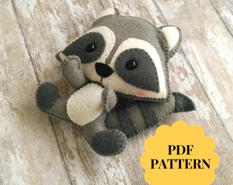Patrón de costura de mapache de fieltro, adorno de animal del bosque (patrón en PDF)