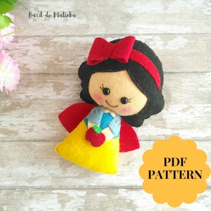 Princess Snow pattern, Felt Princess pattern, PDF doll pattern, Felt ornament, Doll sewing tutorial, Felt stuffed doll