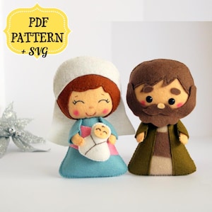 Felt Nativity scene pattern, The Holy family PDF pattern, Felt Mary and Joseph, Christmas ornament, Felt SVG pattern, Nativity set pattern