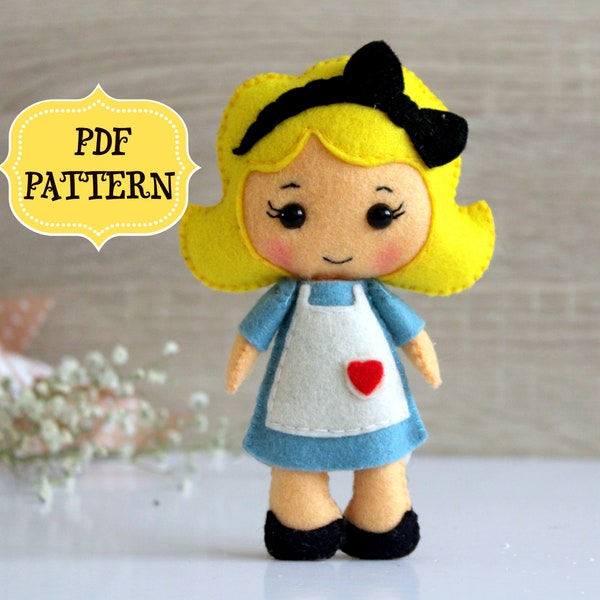 Alice in Wonderland doll pattern Felt Alice pocket doll Easy sewing pattern Wonderland doll tutorial Cute handmade doll Fairytale felt doll