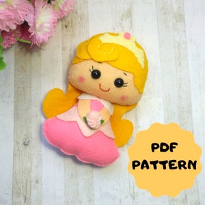 Princess Aurora pattern Felt princess doll pattern PDF doll pattern Doll princess pattern Princess nursery decor Baby princess mobile felt
