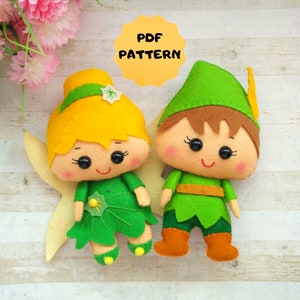 Felt doll pattern Felt Tinkerbell and Peter Pan doll PDF doll pattern Baby felt mobile Pocket doll pattern Easy sewing pattern for beginners