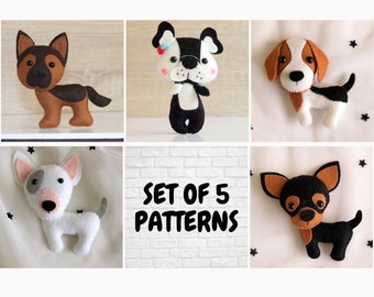 Felt Dog Ornament Pattern, Bull Terrier, Beagle, Chihuahua, Bulldog (PDF Pattern)